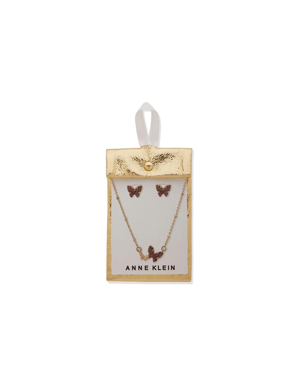 Gold Anne Klein Butterflies Motif Necklace and Earring Set in Pouch Jewelry Sets | ZNZMJ52155