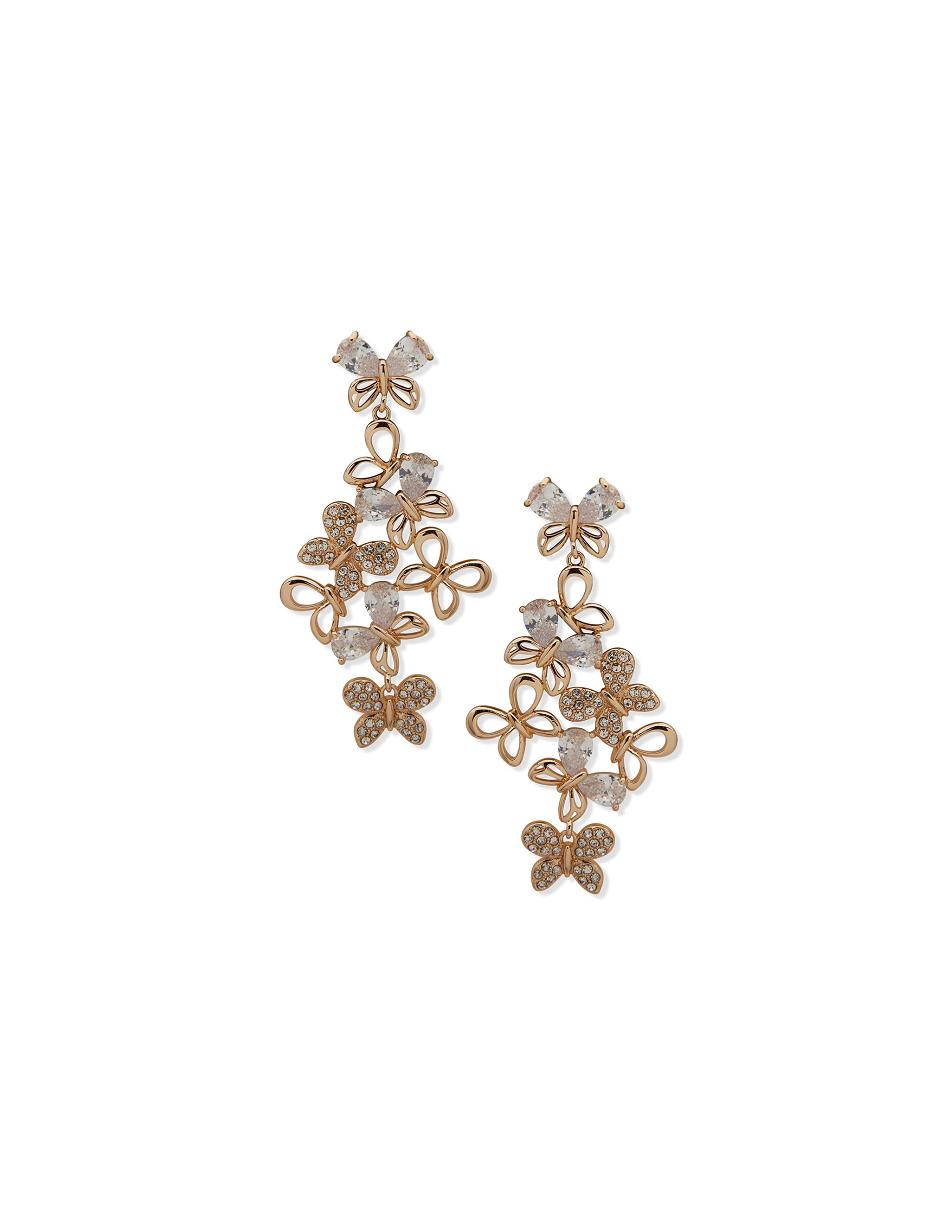 Gold Anne Klein Butterfly Chandelier Pierced Earrings | NZDFL56587