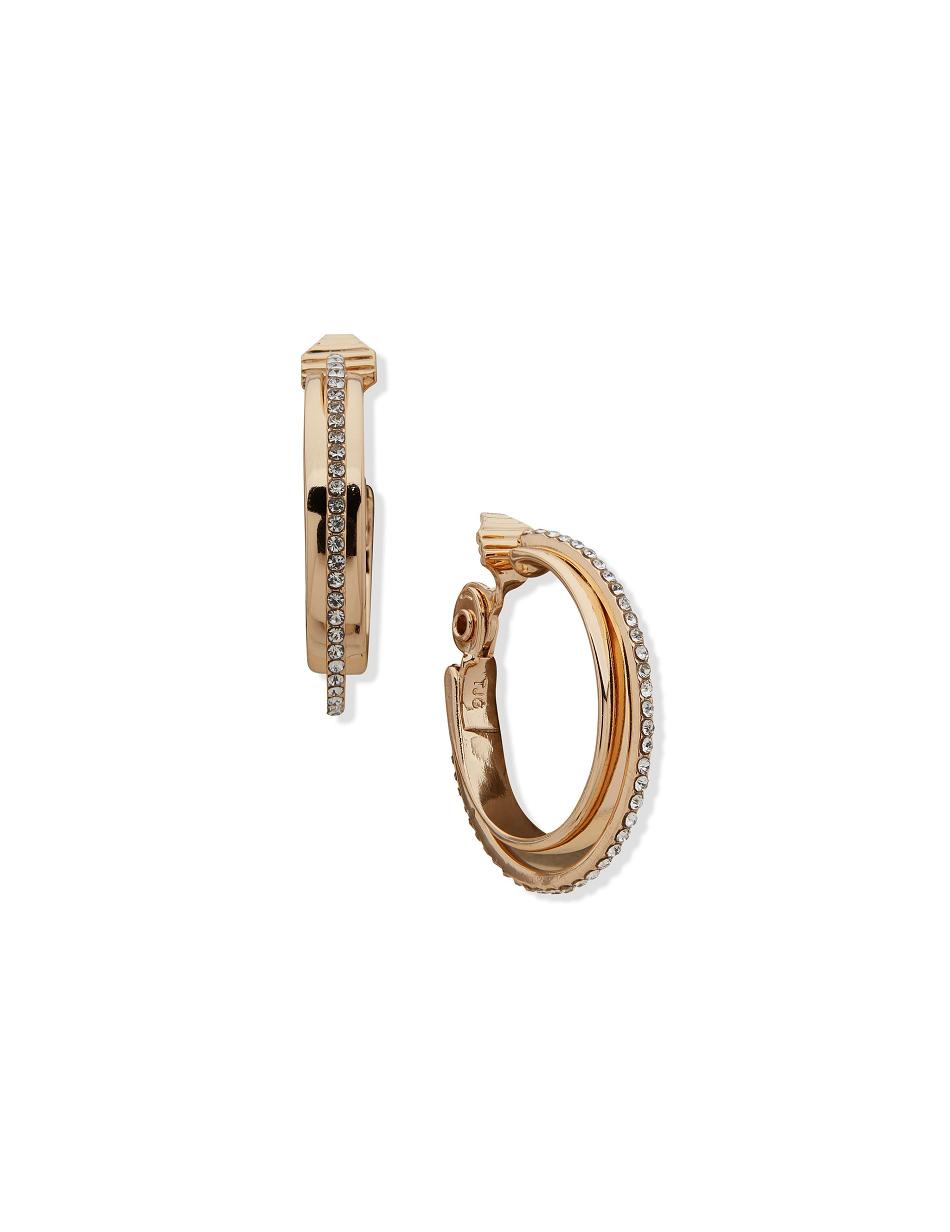 Gold Anne Klein Clip On Hoop With Pave Clip Earrings | NZJKU82677