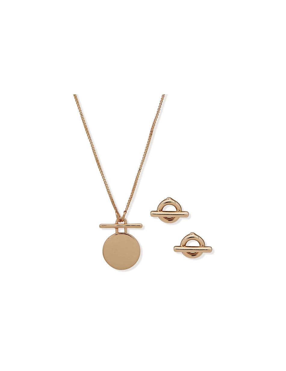 Gold Anne Klein Coin Pendant Necklace and Earring Set in Pouch Earrings | NZJKU64777