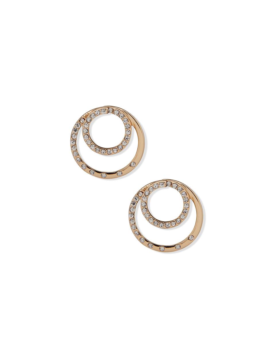 Gold Anne Klein Doorknocker With Pave Pierced Earrings | NZICD97960