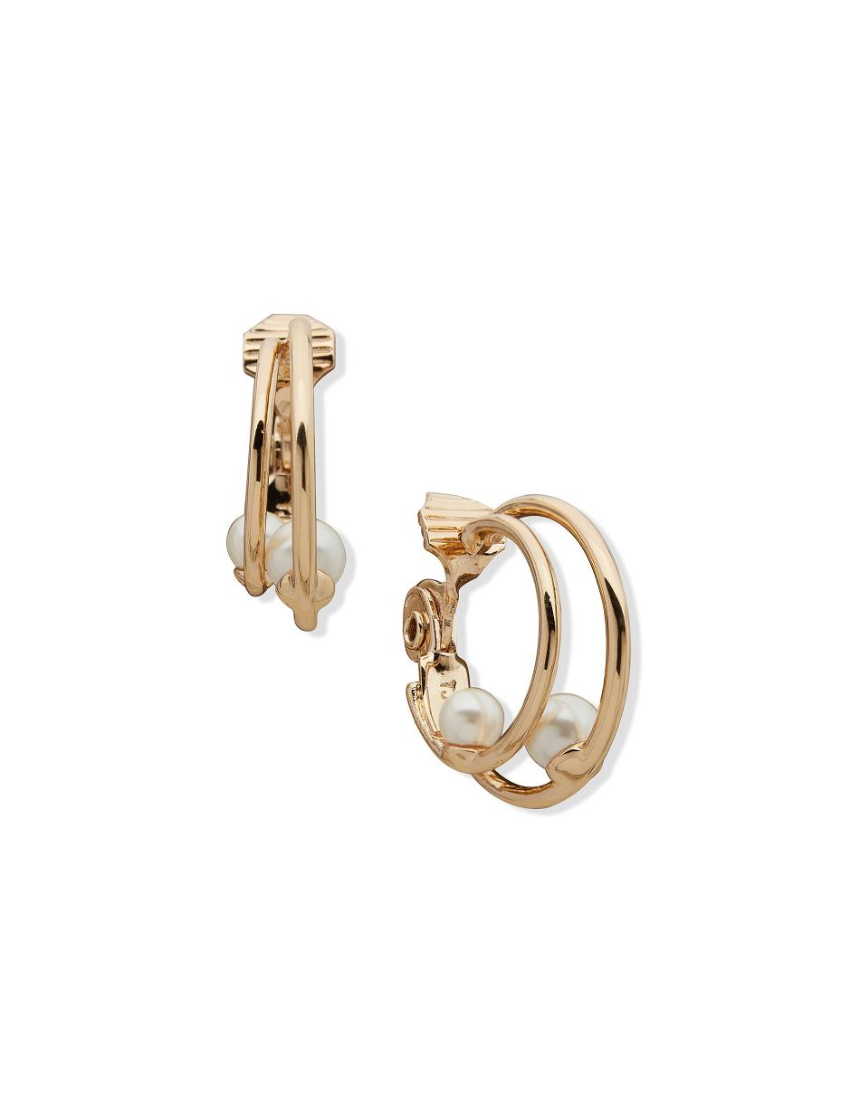 Gold Anne Klein Double Hoop With Pearl Clip Earrings | NZDYB84641