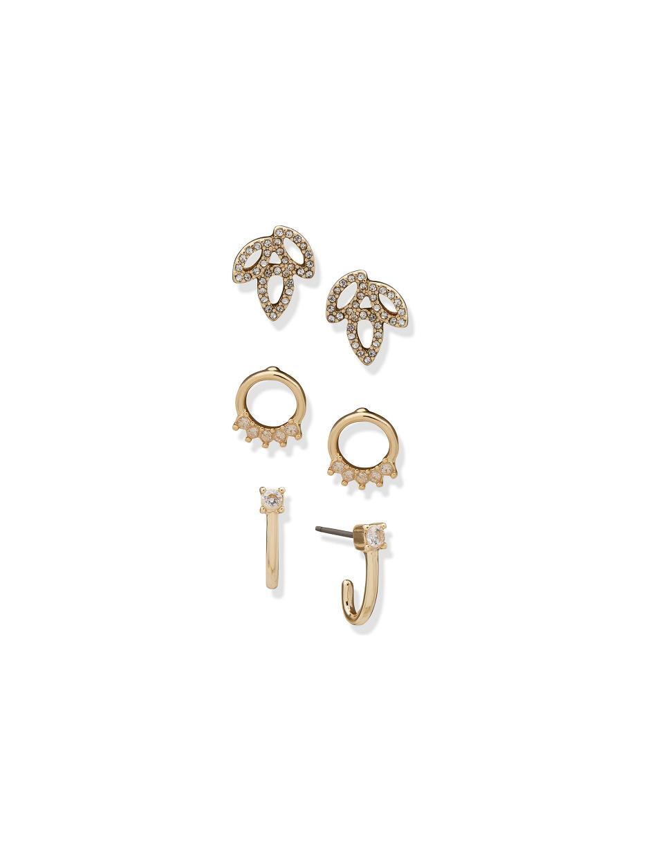 Gold Anne Klein Drop Hoop Pierced Earring Trio in Gift Box Earrings | NZNZX47670