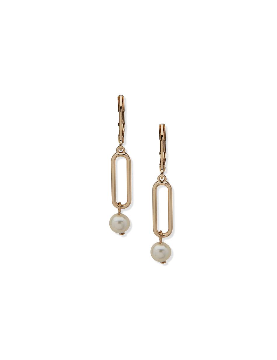 Gold Anne Klein Faux Pearl Link Drop Earrings | UNZTG31468