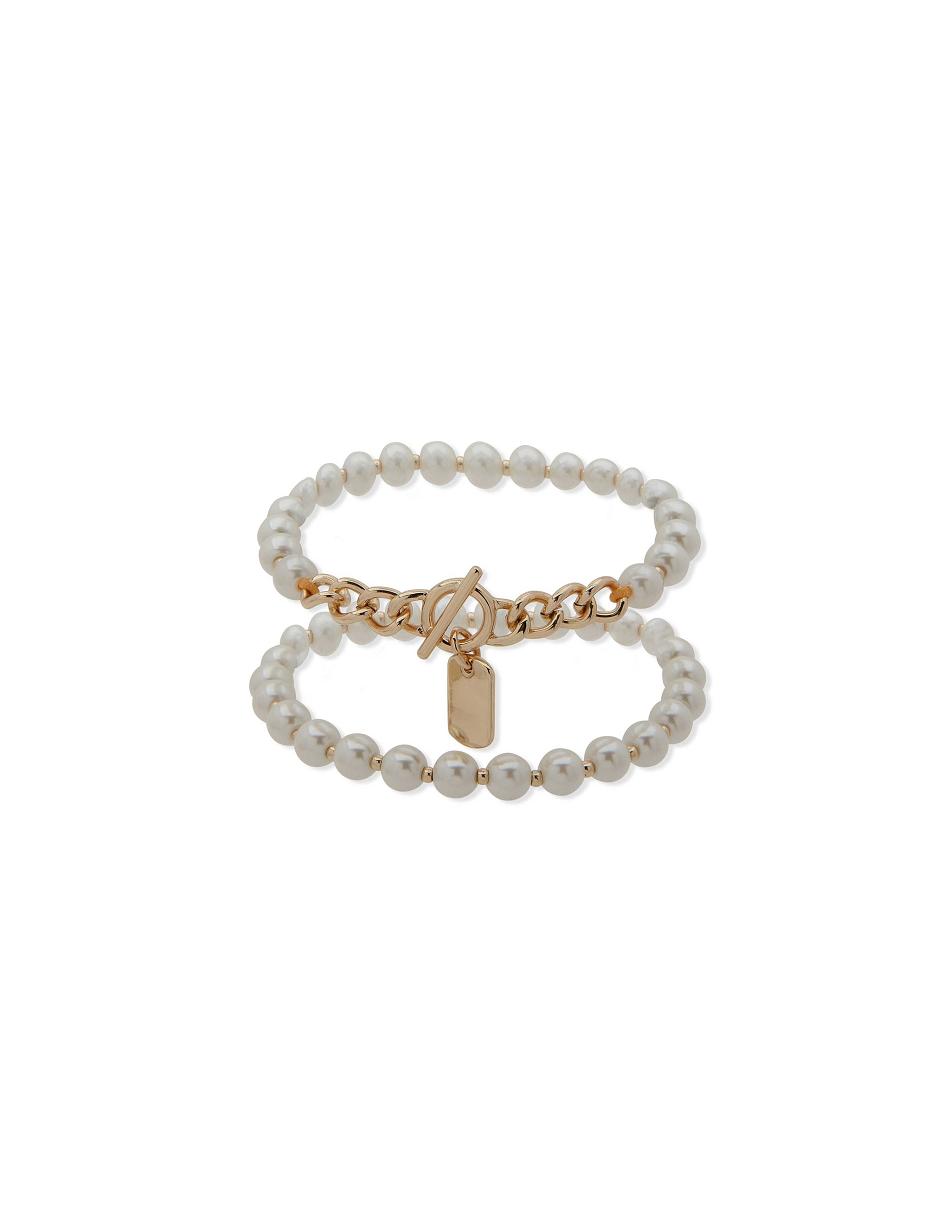 Gold Anne Klein Faux Pearl Stretch Set Bracelet | XNZGW75528