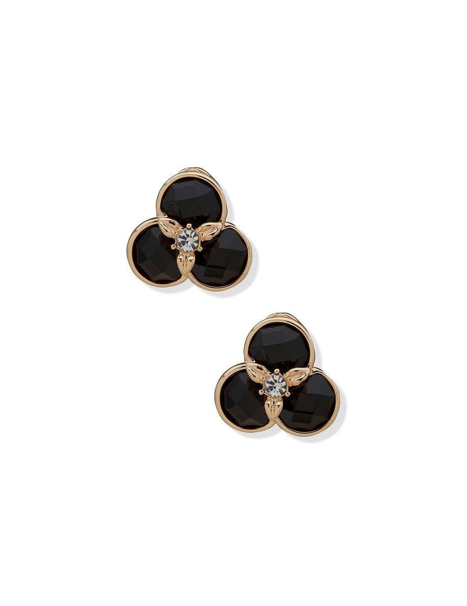 Gold Anne Klein Flower Button Crystal Clip on Earrings | DNZVO97704