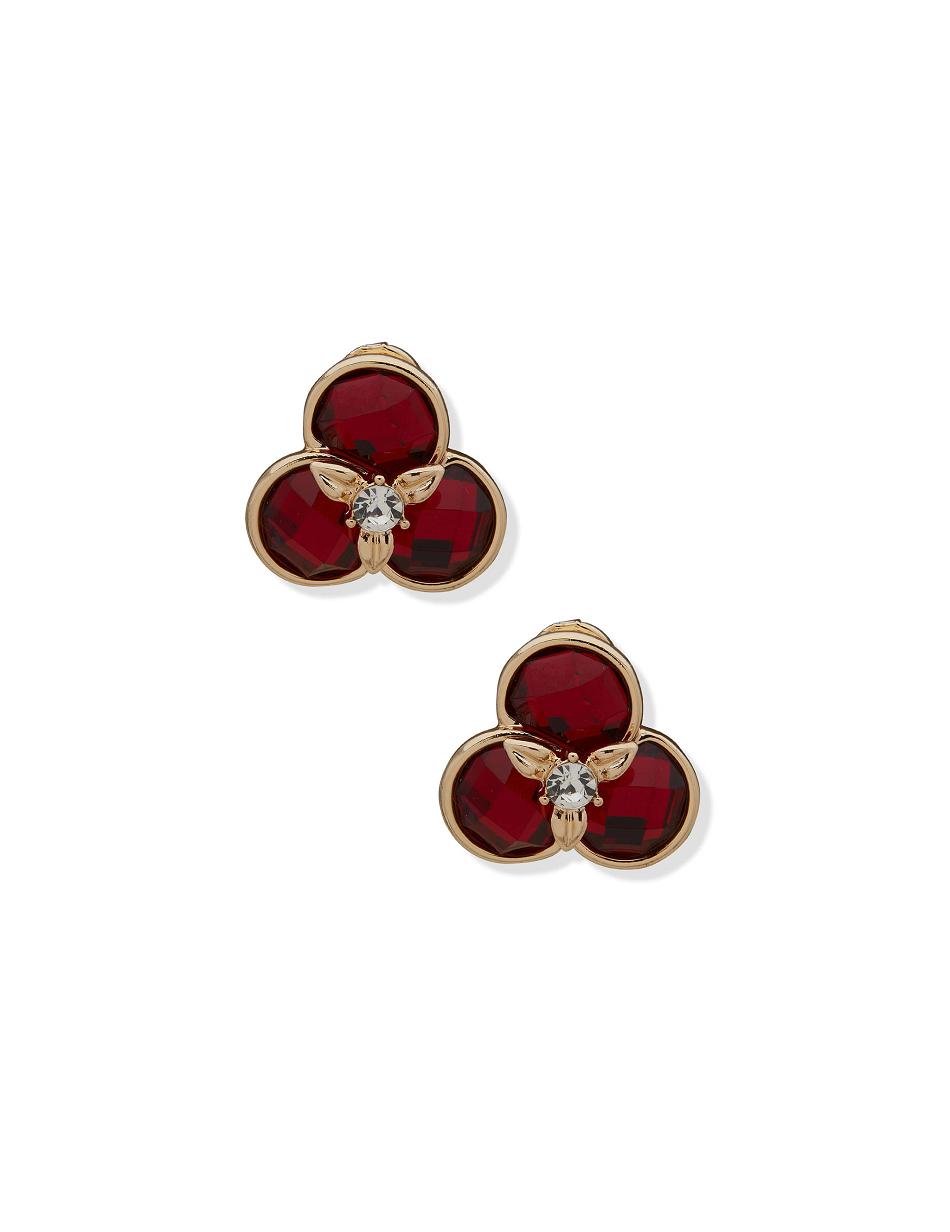 Gold Anne Klein Flower Button Siam Clip Earrings | BNZSO24219