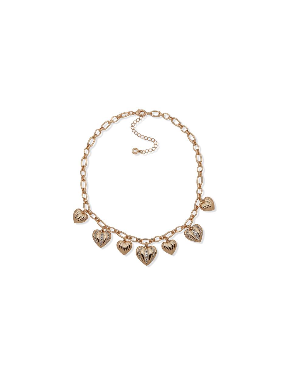 Gold Anne Klein Heart Charm Frontal Necklace | LNZSX61114