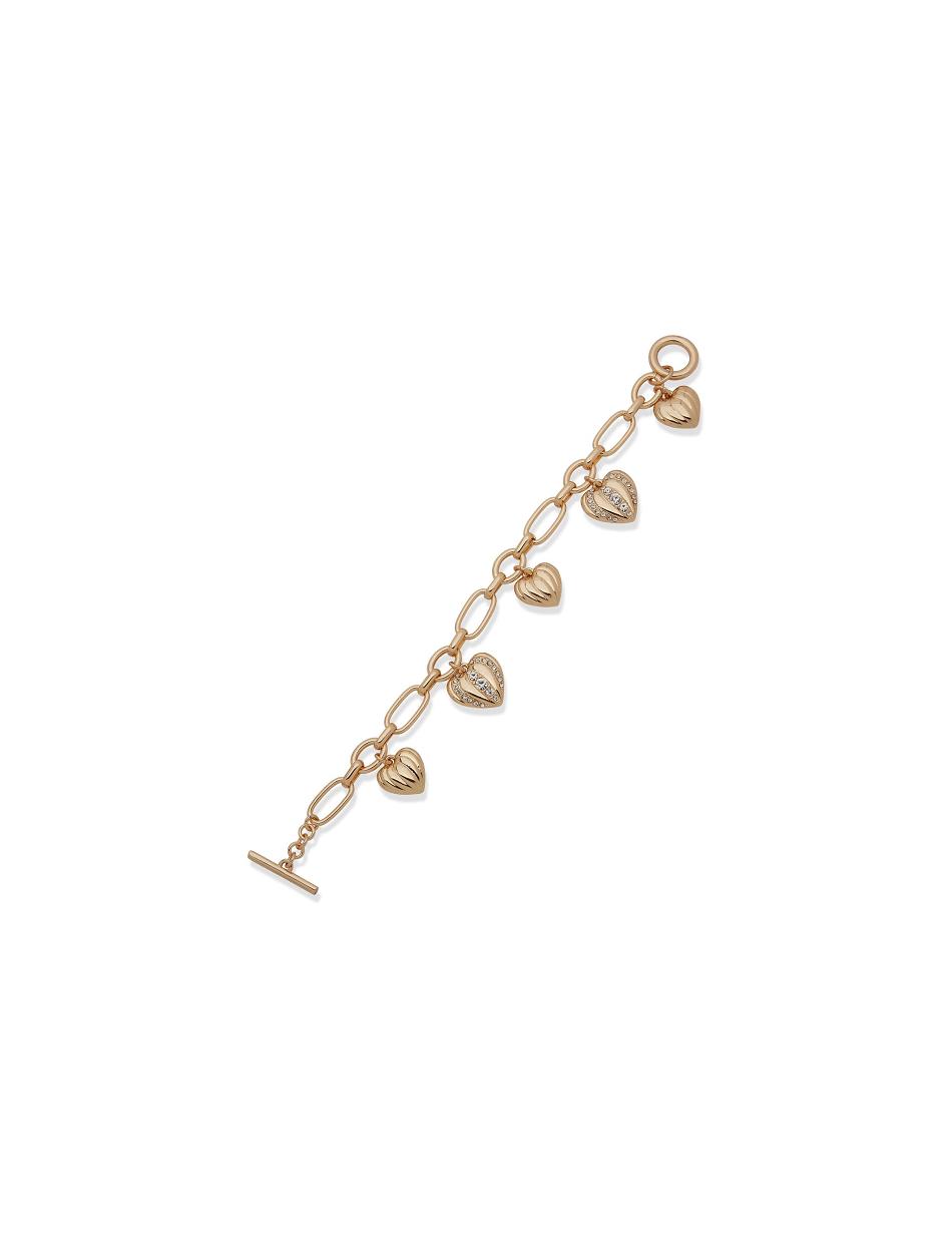 Gold Anne Klein Heart Charms Crystal Bracelet | NZQCS29410