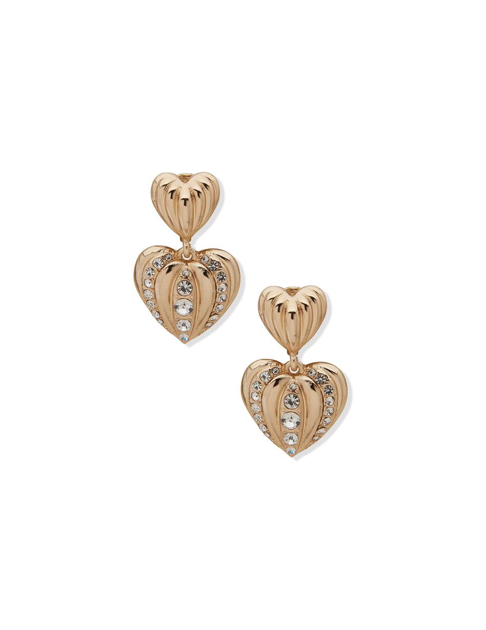 Gold Anne Klein Heart Drop Crystal Clip Earrings | ENZHC19704