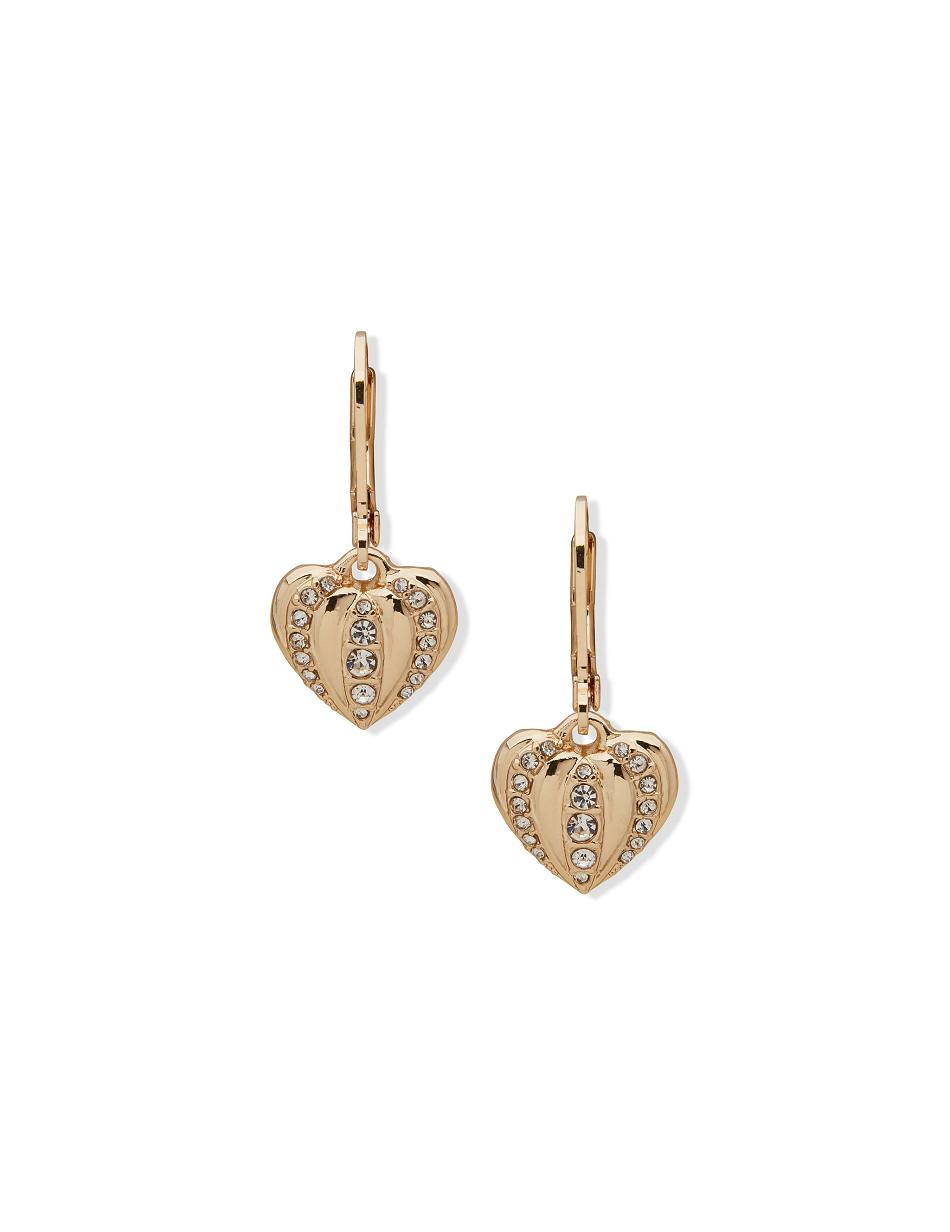 Gold Anne Klein Heart Drop Crystal Pierced Earrings | GNZUC14580