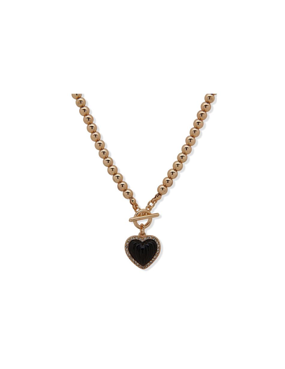 Gold Anne Klein Heart Pendant Jet Necklace | NZJZR89819