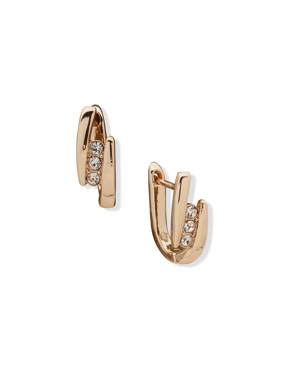 Gold Anne Klein Huggie Hoop With Pave Pierced Earrings | NZZDE85033