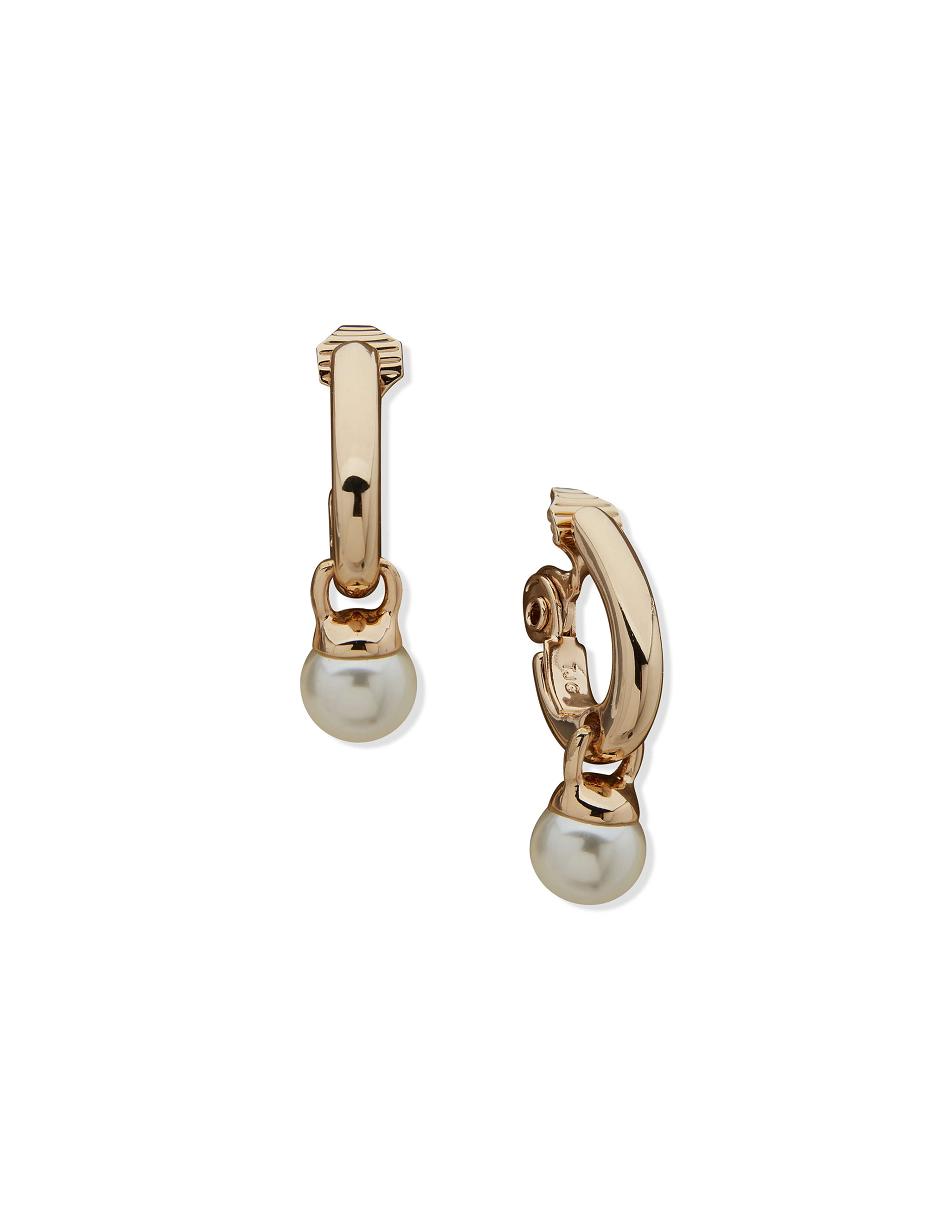 Gold Anne Klein J Hoop With Pearl Drop Clip Earrings | LNZTR16711