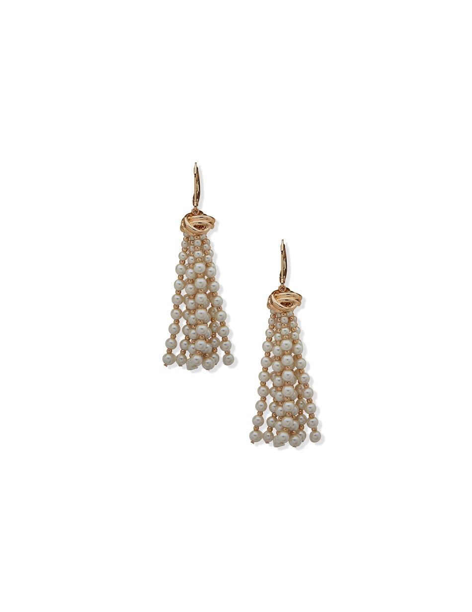 Gold Anne Klein Knot With Pearl Tassel Earrings | NZIIZ85332