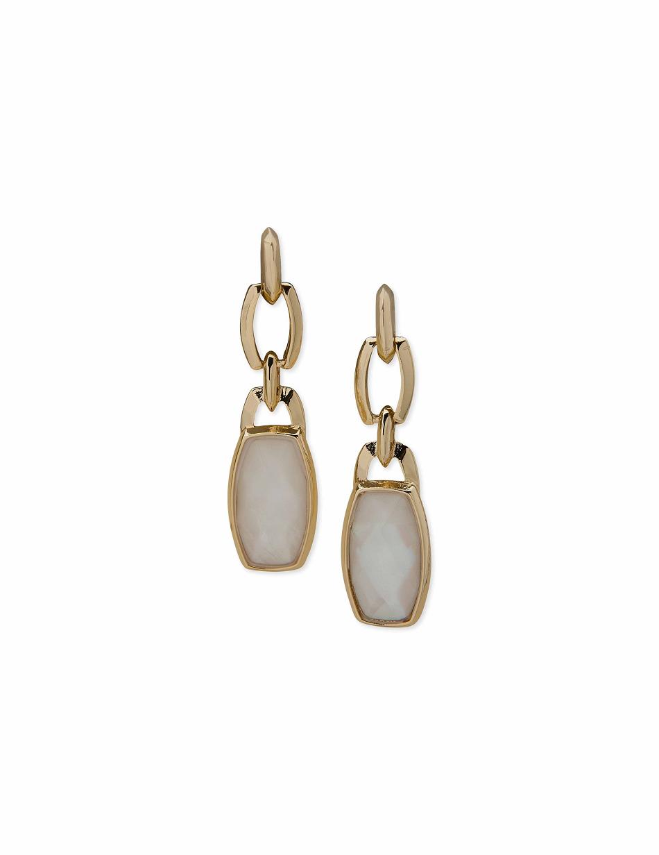 Gold Anne Klein Linear Faux Pearl Drop Earrings | GNZEC21003