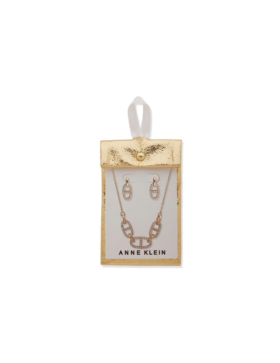 Gold Anne Klein Links Necklace and Earring in Pouch Jewelry Sets | MNZFT46606