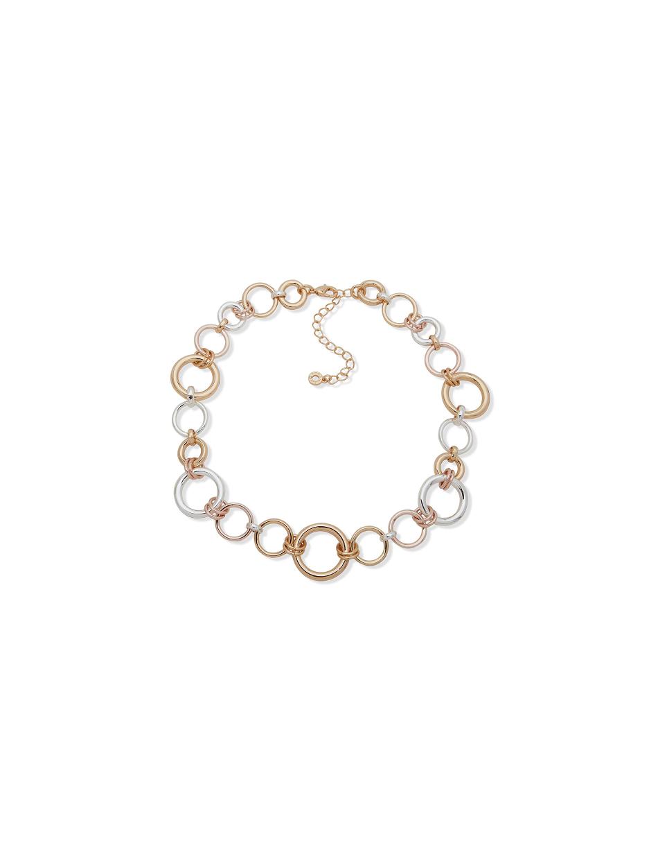 Gold Anne Klein Mixed Metal Circle Links Collar Necklace | LNZSX54413