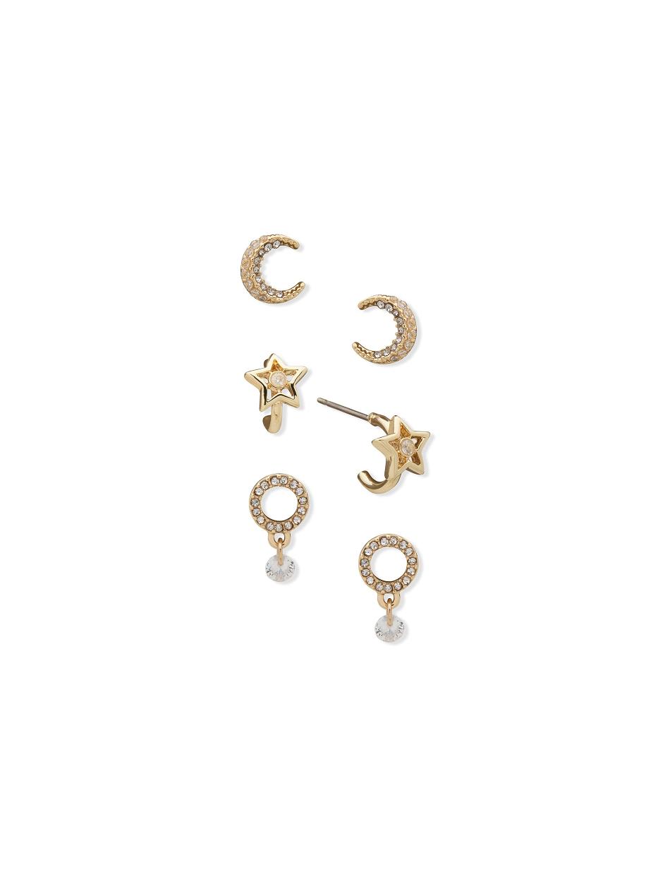 Gold Anne Klein Moon Star Pierced Earring Trio in Gift Box Jewelry Sets | NZIIZ55351