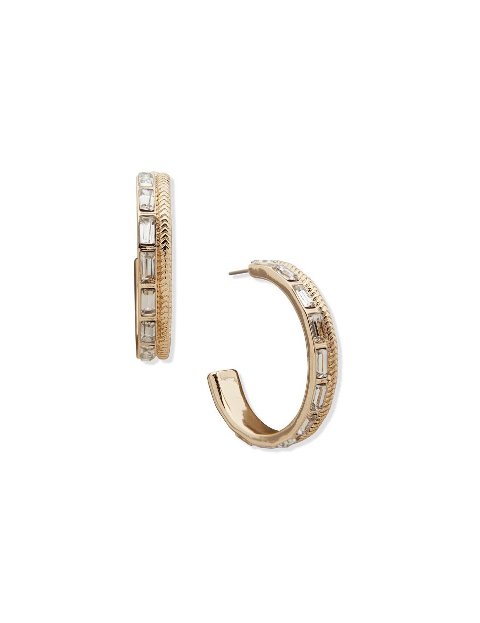 Gold Anne Klein Omega Chain Baguette Hoop Pierced Earrings | MNZHR80696