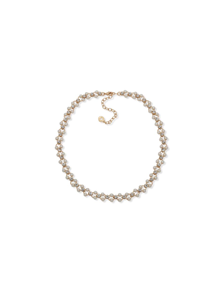 Gold Anne Klein Open Faux Pearl Station Collar Necklace | DNZVO54410