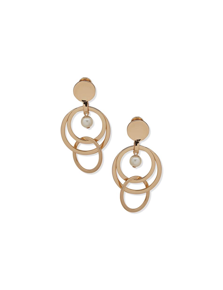 Gold Anne Klein Orbital Drop Clip With Pearl Earrings | TNZPQ81651