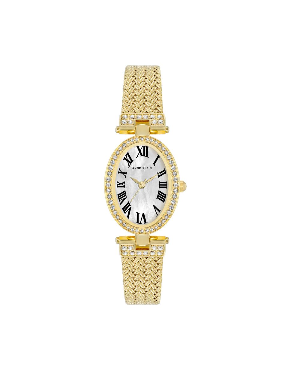 Gold Anne Klein Oval Crystal Accented Mesh Bracelet Watch Metals | NZNZX95221