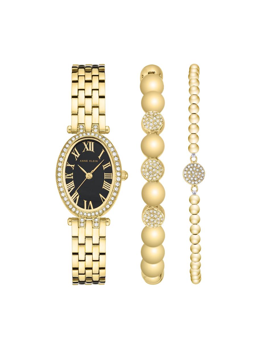 Gold Anne Klein Oval Watch and Bracelet Set with Premium Crystals Metals | NZIIZ36468