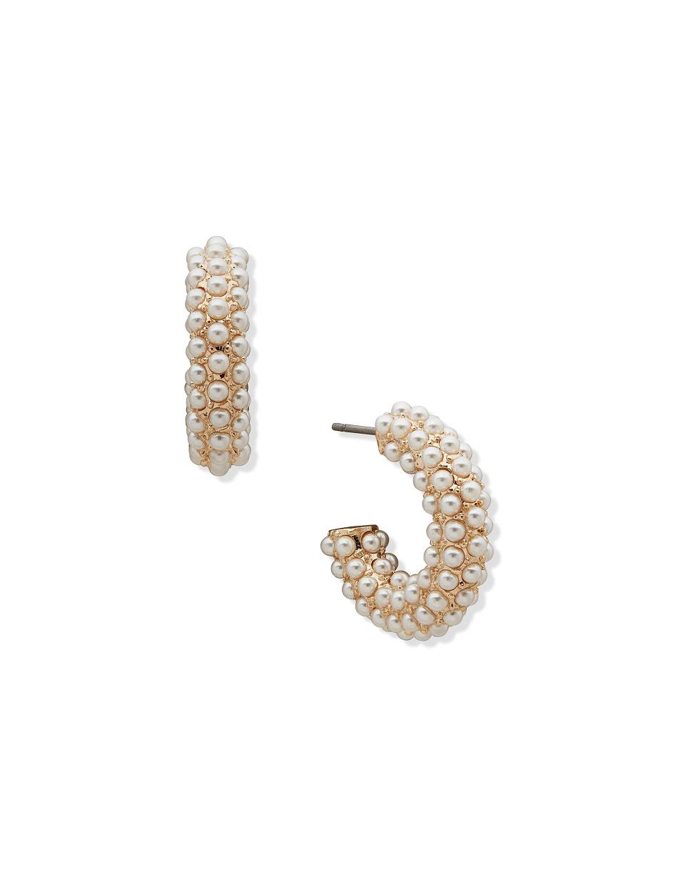 Gold Anne Klein Pearl C Hoop Pierced Earrings | ZNZNQ48623