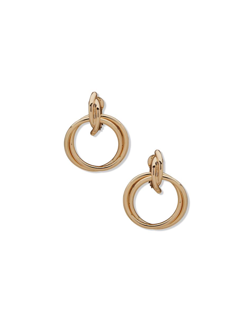 Gold Anne Klein Textured Drop Hoop Clip Earrings | NZNEJ82862