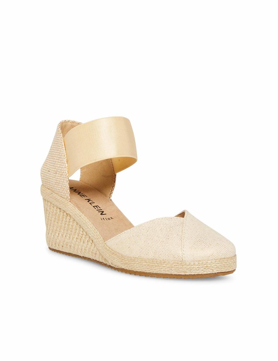 Gold Anne Klein Zoey Round Toe Espadrilles Wedges | FNZHY46188