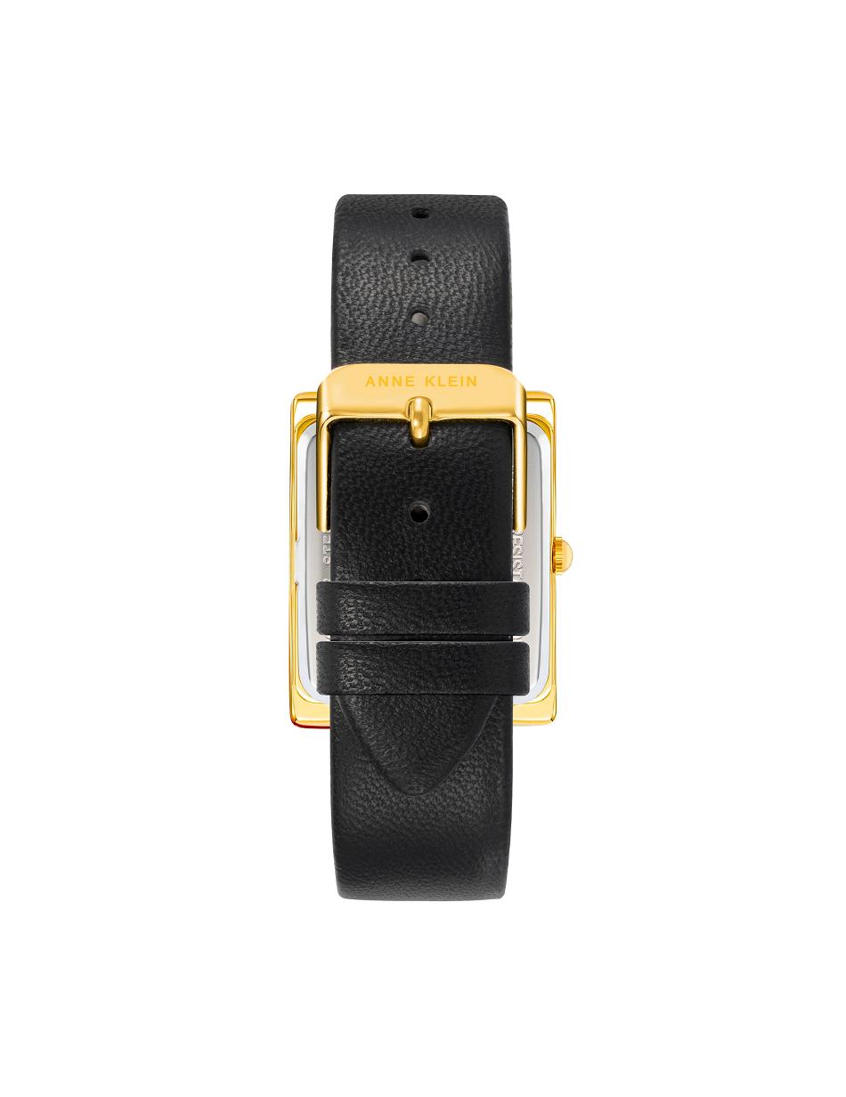 Gold / Black Anne Klein Case Leather Band Watch Rectangular | GNZUC88812