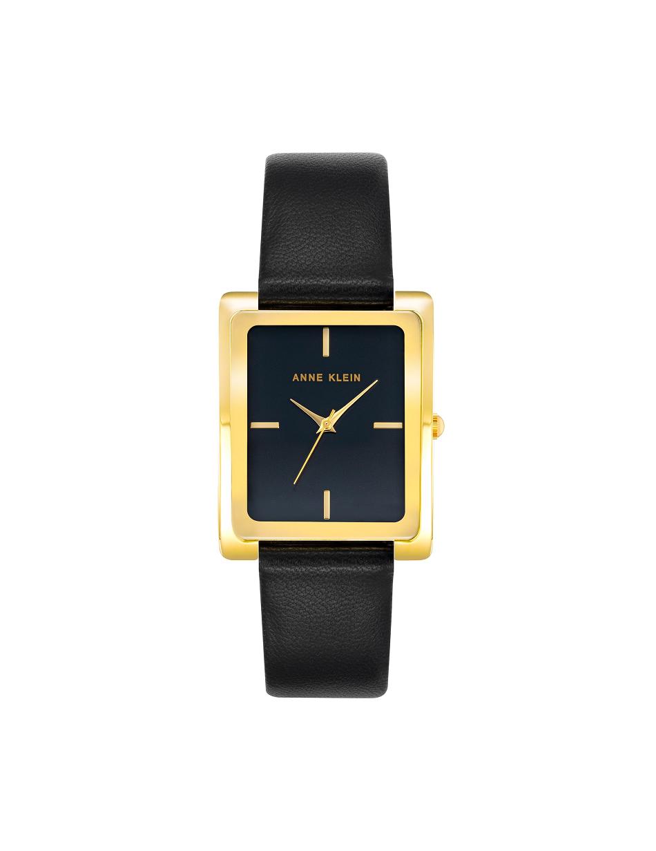 Gold / Black Anne Klein Case Leather Band Watch Rectangular | GNZUC88812