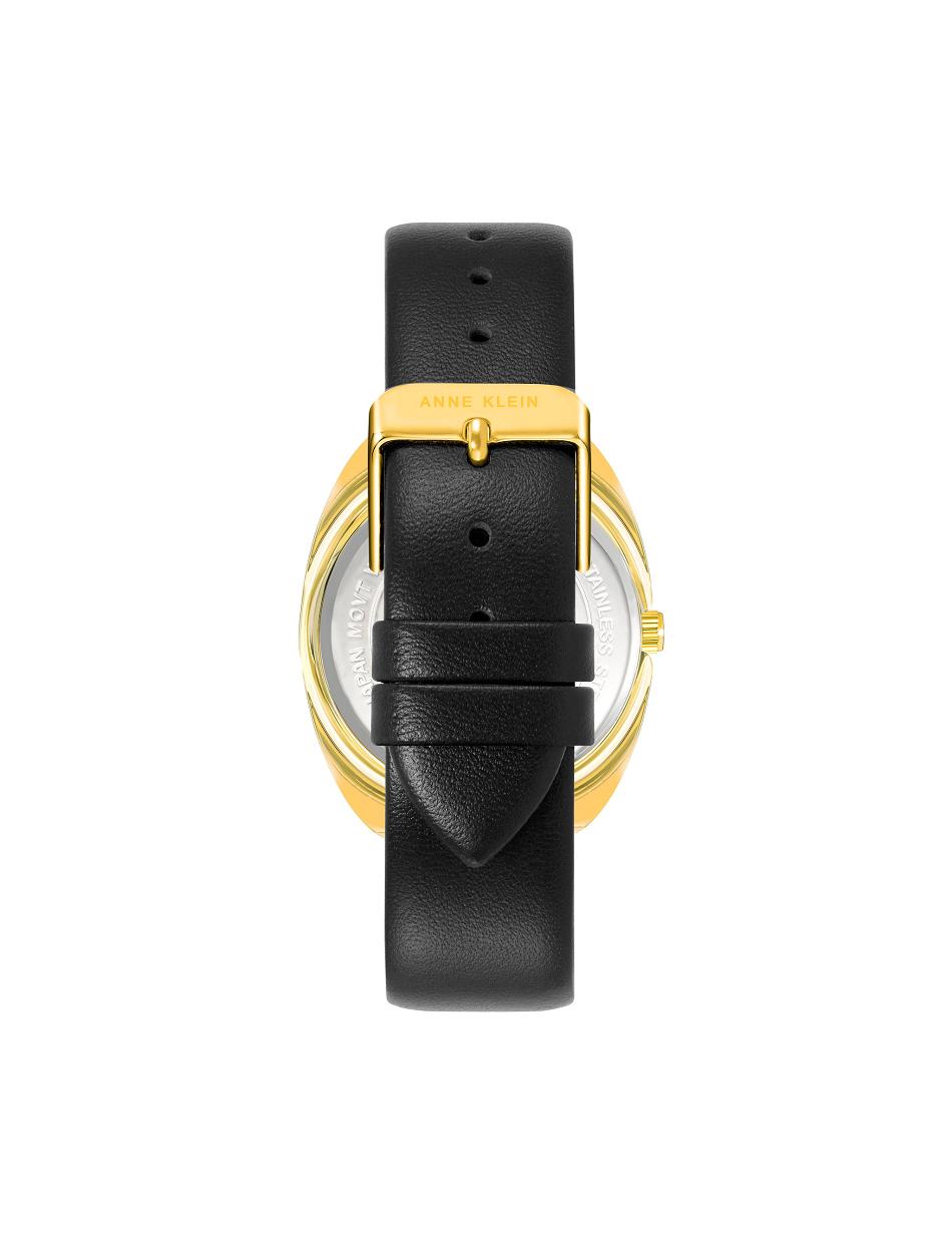 Gold / Black Anne Klein Modern Strap Watch Leather | NZZDE59870