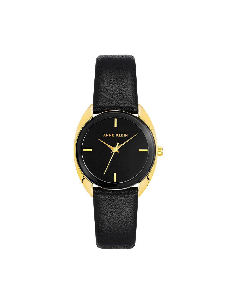 Gold / Black Anne Klein Modern Strap Watch Leather | NZZDE59870