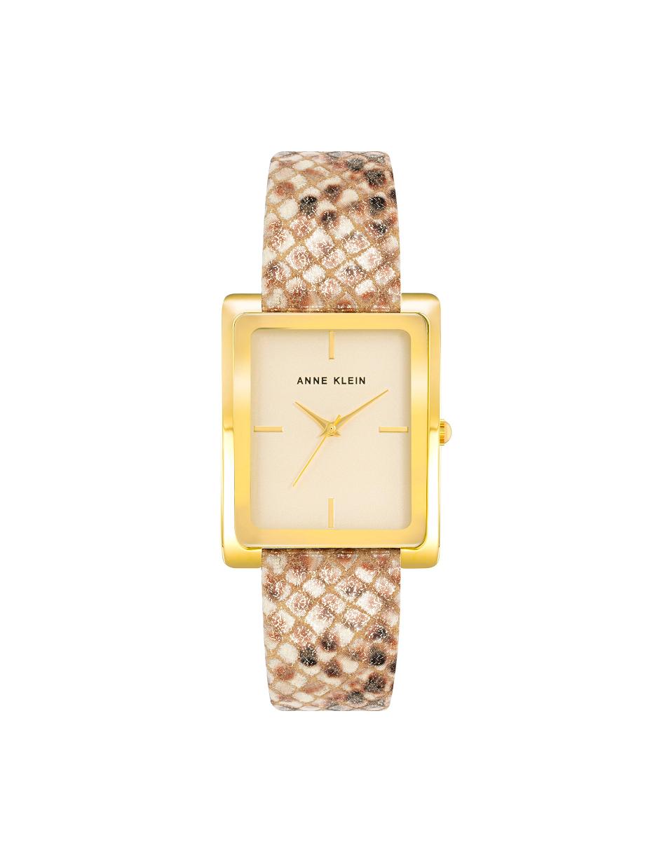 Gold / Cream / Brown Anne Klein Rectangular Case Band Watch Leather | PNZQX91226