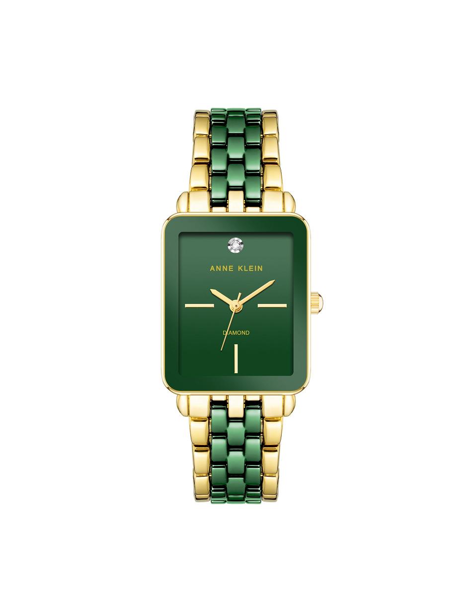 Gold / Green Anne Klein Ceramic Dial Watch Diamond | FNZHY26574