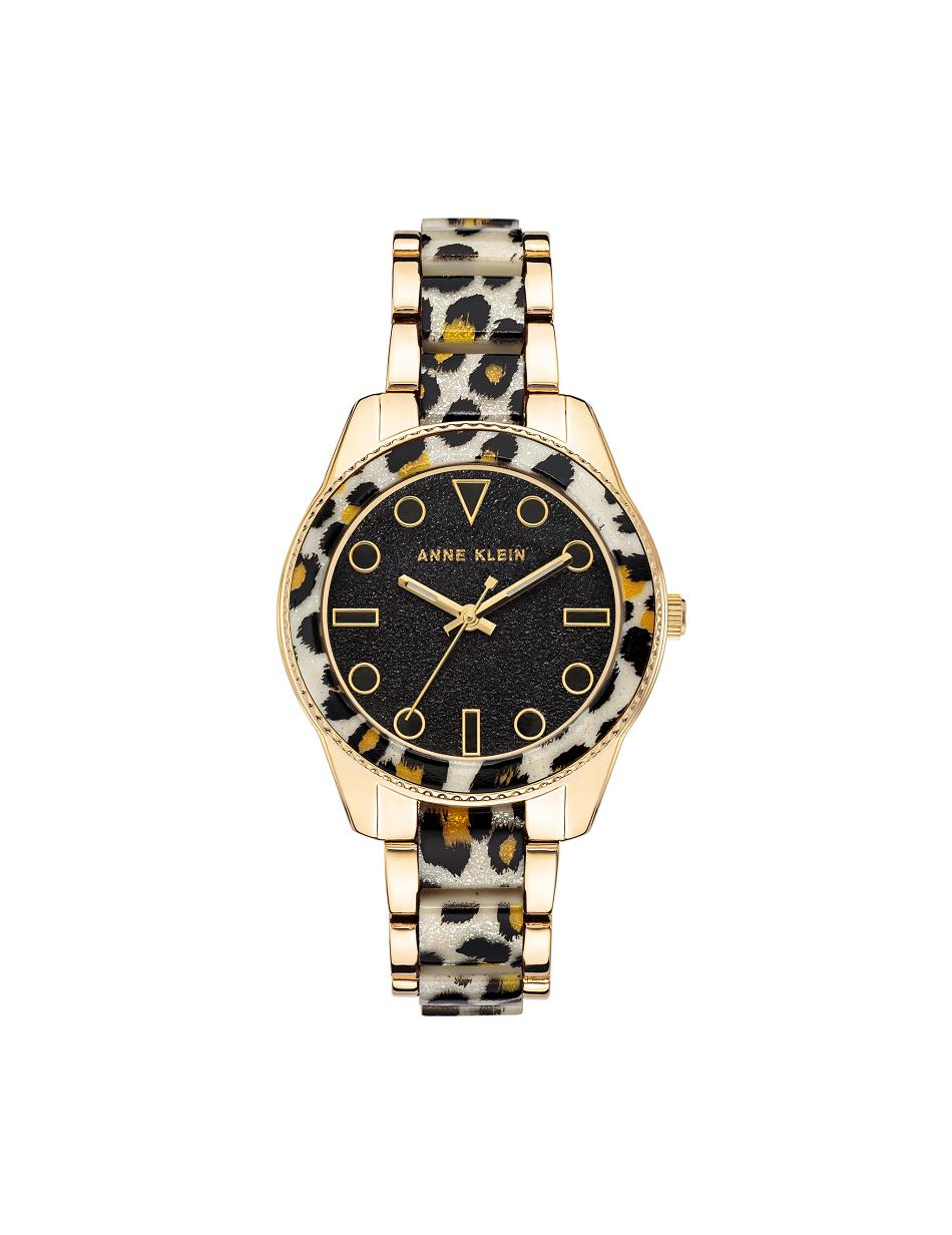 Gold / Leopard Anne Klein Shimmer Leopard Print Resin Link Watch Metals | NZXBR97091