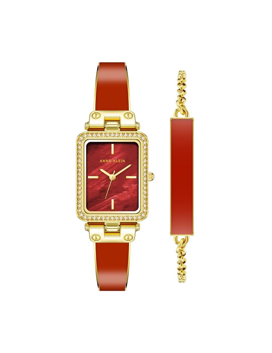 Gold / Orange Anne Klein Case Watch and Bracelet Set Rectangular | XNZGW85498