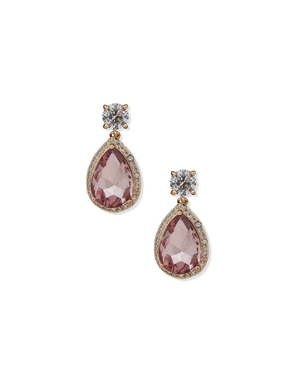 Gold / Pink Anne Klein Round With Halo Pear Drop Stud Pierced Earrings | NZZDE51580