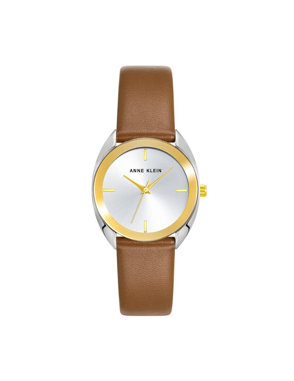 Gold / Silver / Brown Anne Klein Modern Strap Watch Leather | QNZUV24074