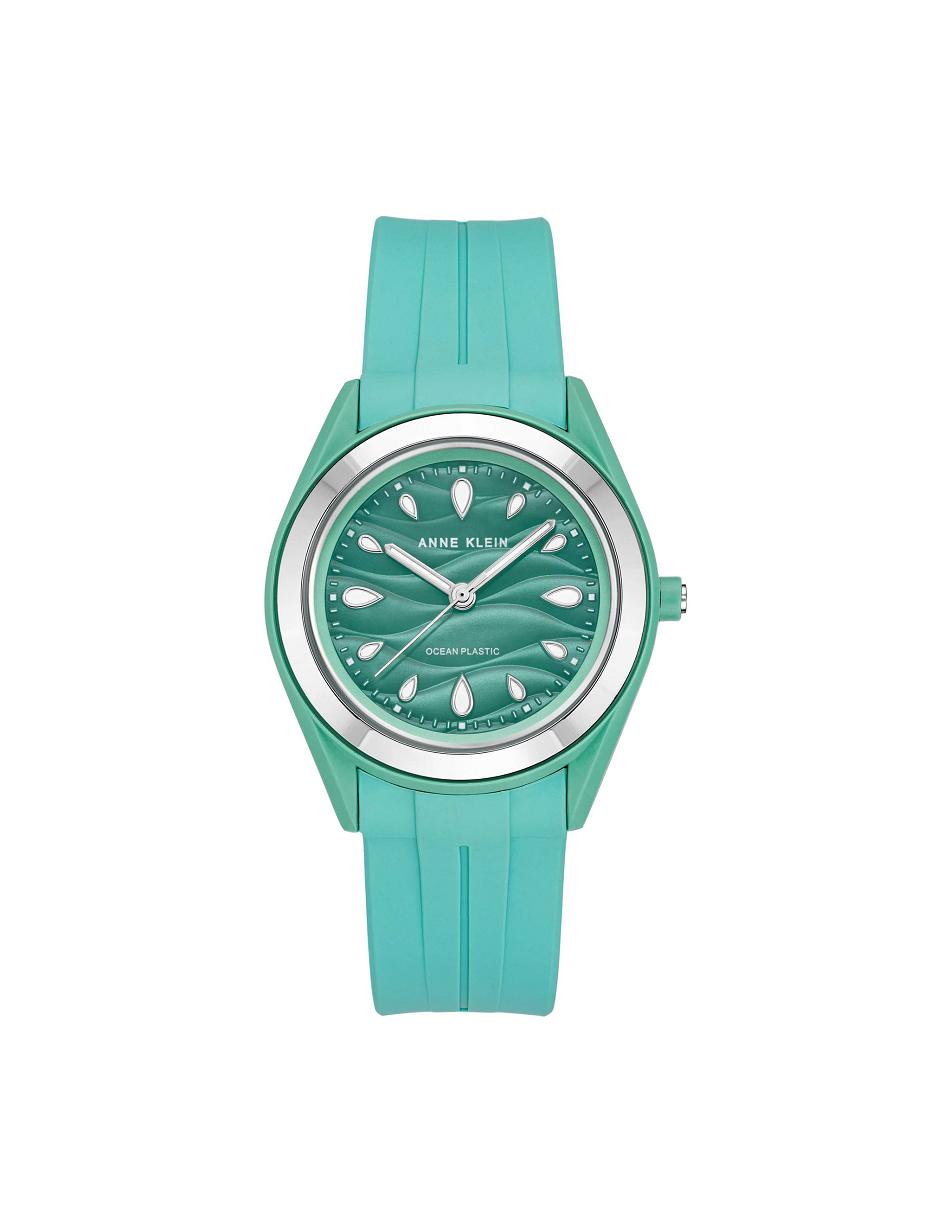 Green / Silver Anne Klein Considered Solar Recycled Strap Ocean Plastic Watches | NZNZX85827