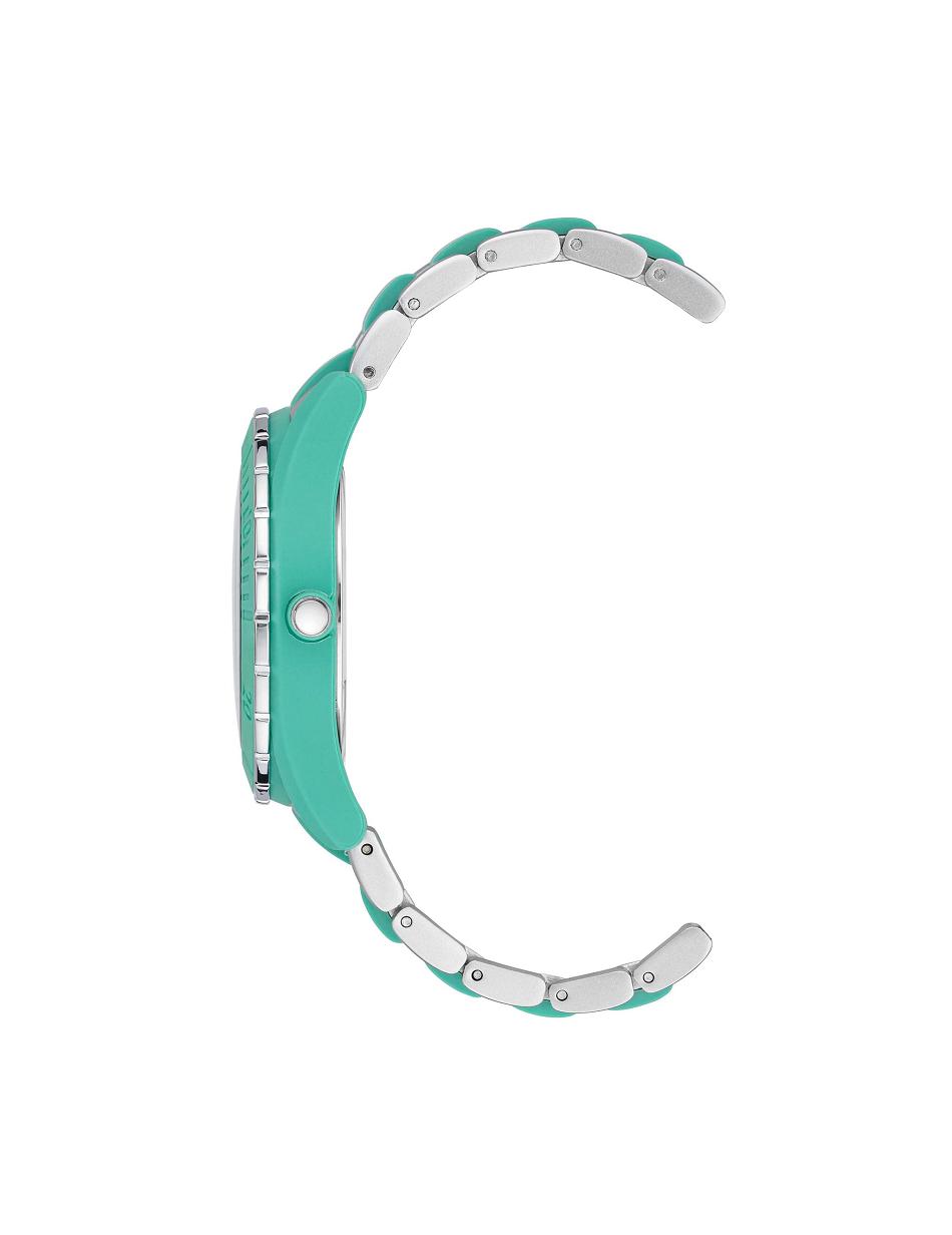 Green / Silver Anne Klein Considered Solar Recycled Bracelet Ocean Plastic Watches | SNZNY25332