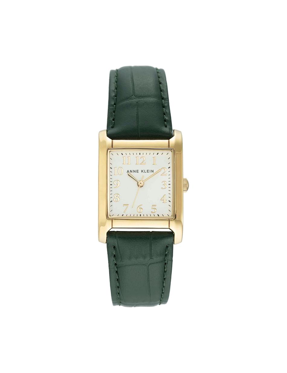 Green / gold Anne Klein Square Case Strap Watch Leather | SNZNY85997