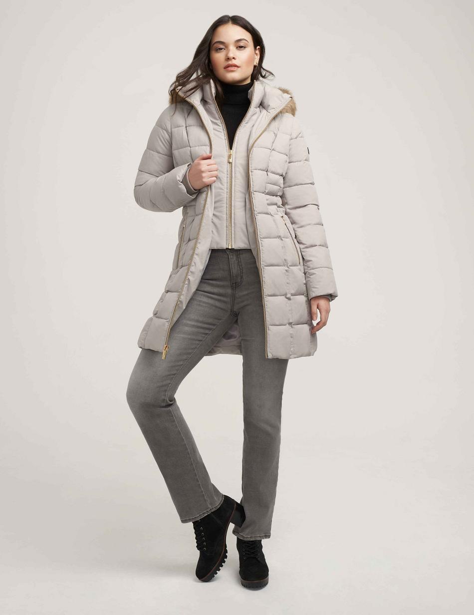 Grey Anne Klein Hooded Puffer Coat Outerwear | TNZPQ50127