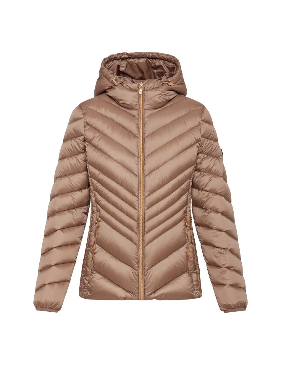 Grey Brown Anne Klein Chevron Packable Puffer Jacket Outerwear | NZNEJ34480