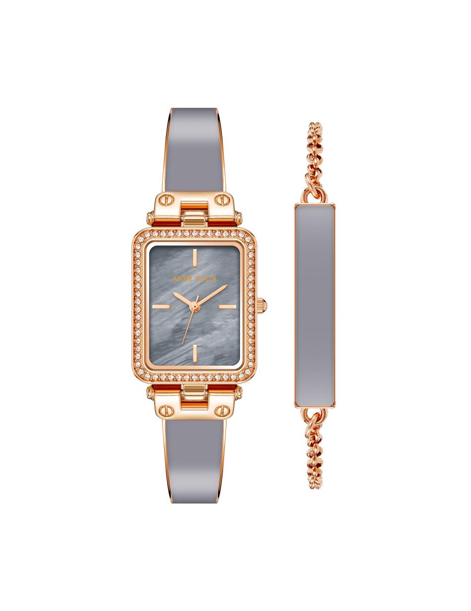 Grey / Rose / Gold Anne Klein Case Watch and Bracelet Set Rectangular | GNZEC37319