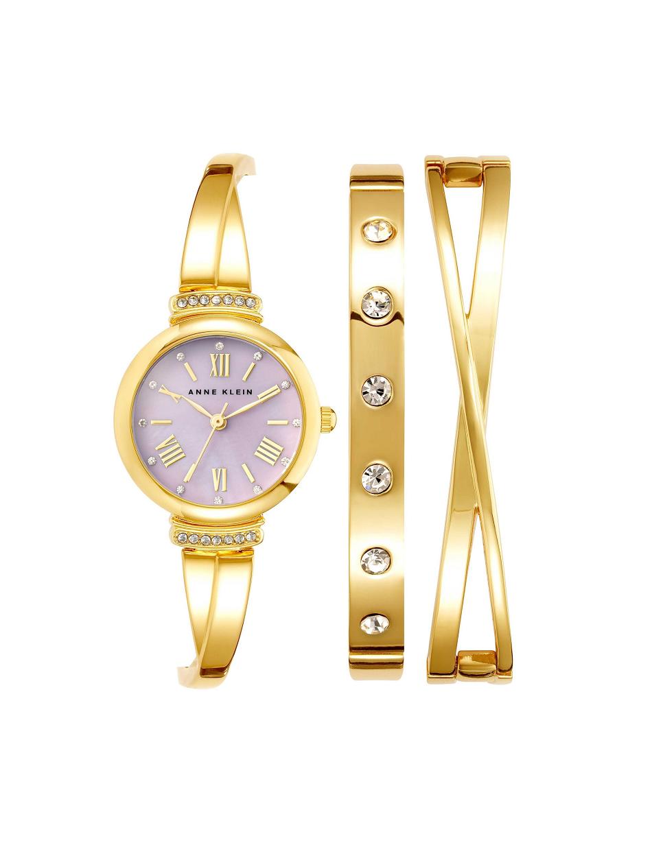 Lavender / Gold Anne Klein Bangle Watch and Bracelets Set Metals | FNZHY75217