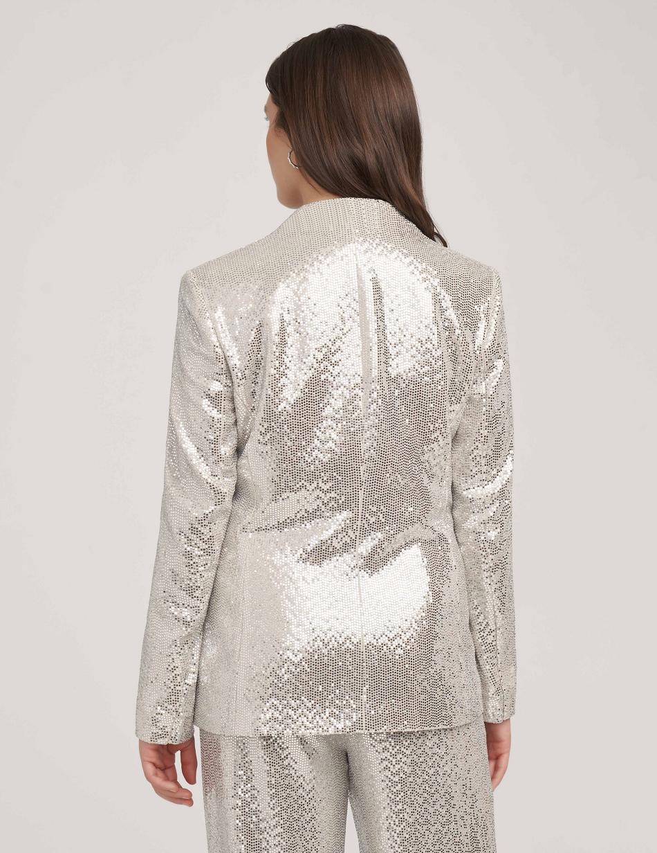 Metal / Silver Anne Klein Metallic Heatset Knit Cardigan Jacket Best Sellers | ANZWC92752