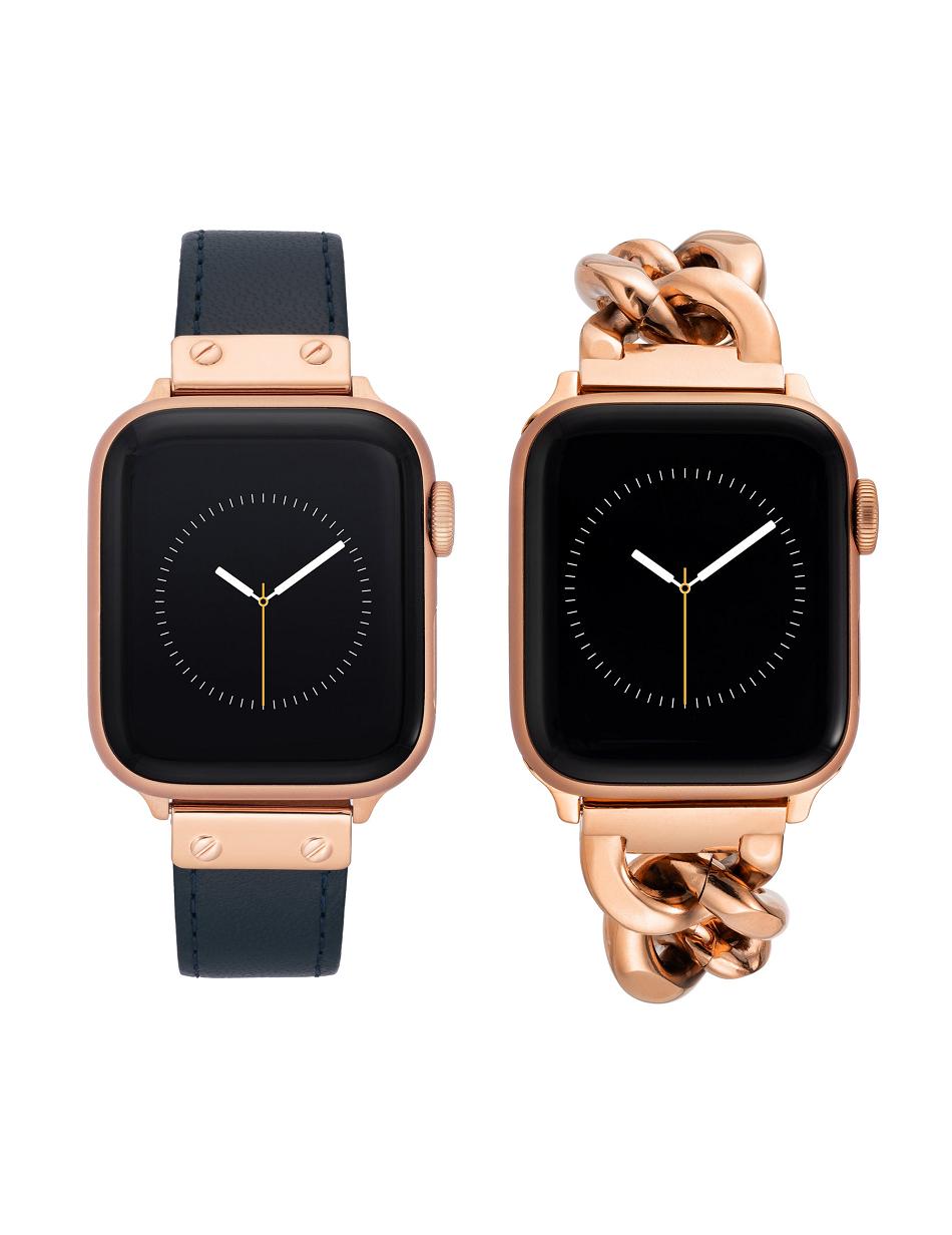 Navy / Rose / Gold Anne Klein Chain Bracelet and Leather Band Set Apple Watch Accessories | NZNZX51996